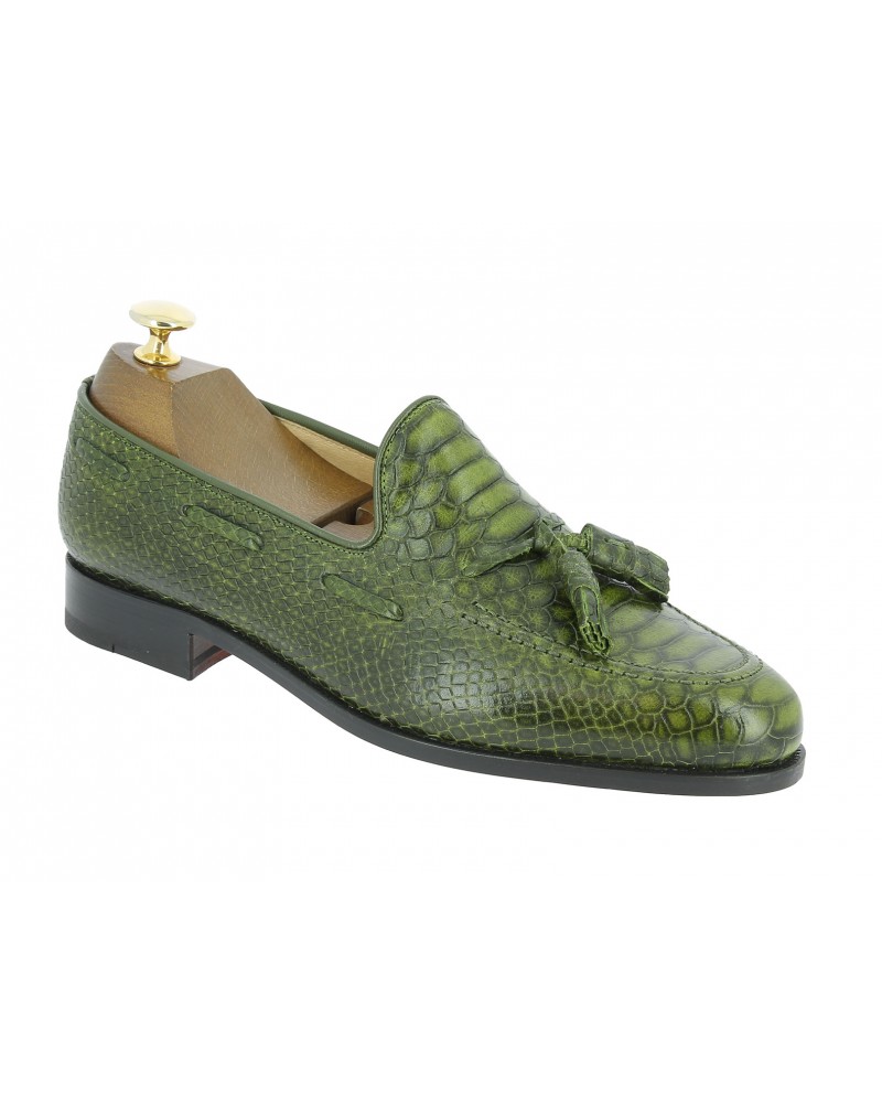 Moccasin with Pompons Center 51 3136 Will Green python-effect embossed leather