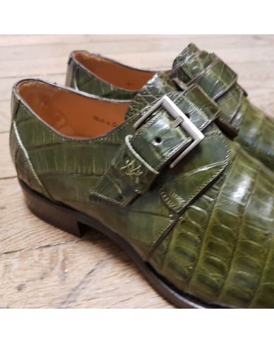 Green Mens Monk Strap Croc Leather Shoe Handmade Mexican Monk Slip On –  Huaracheria El Pequeno Gigante