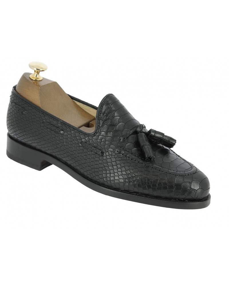 Moccasin with Pompons Center 51 3136 Will black python-effect embossed leather