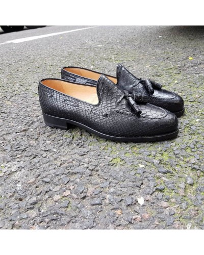 Moccasin with Pompons Center 51 3136 Will black python-effect embossed leather