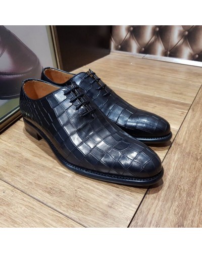 Oxford shoe Berwick 3407 black croco-effect embossed leather