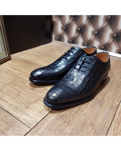 Oxford shoe Berwick 3407 black croco-effect embossed leather