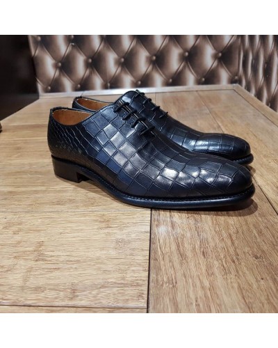 Oxford shoe Berwick 3407 black croco-effect embossed leather