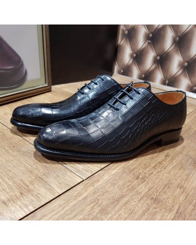 Oxford shoe Berwick 3407 black croco-effect embossed leather