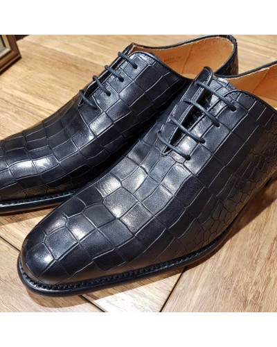 Oxford shoe Berwick 3407 black croco-effect embossed leather