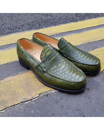 Moccasin Center 51 1961 Tod green python-effect embossed leather