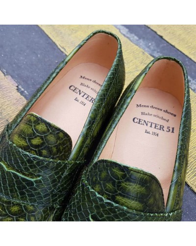 Moccasin Center 51 1961 Tod green python-effect embossed leather