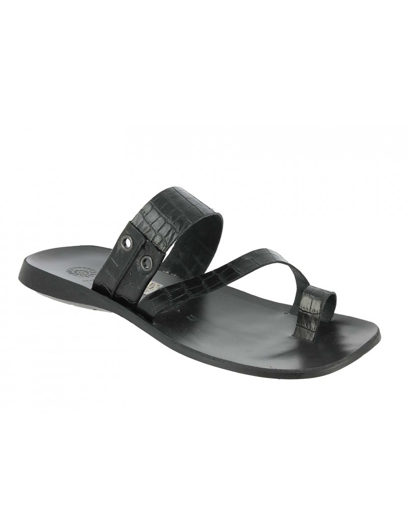 Sandals Zeus 1092 black croco-effect embossed leather