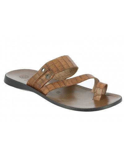 Sandals Zeus 1092 brown croco-effect embossed leather