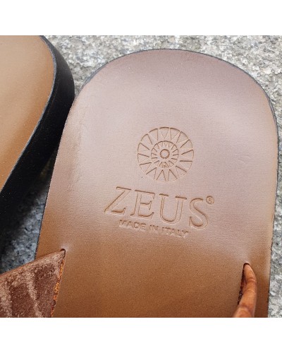 Sandals Zeus 1092 brown croco-effect embossed leather