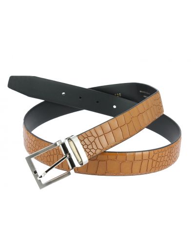 Leather Belt blond croco-effect embossed leather