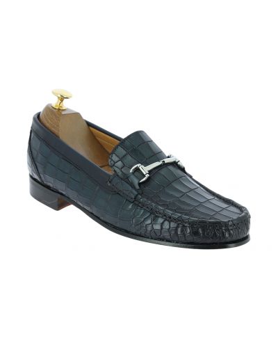 Moccasin shoe Berwick 5285 blue navy croco-effect embossed leather