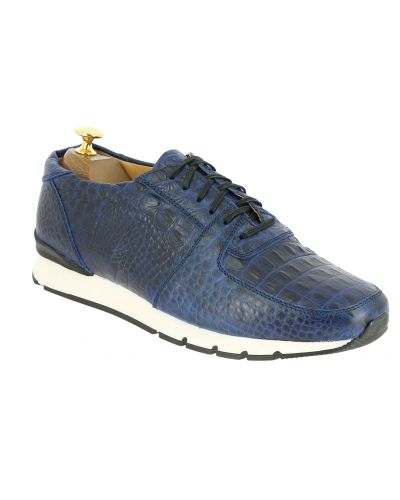 Oxford Sneakers Center 51 13517 navy blue croco-effect embossed leather