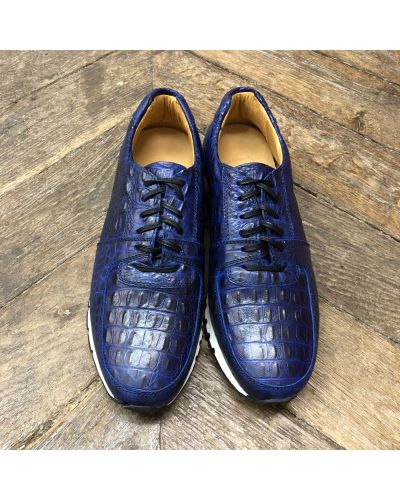 Oxford Sneakers Center 51 13517 navy blue croco-effect embossed leather