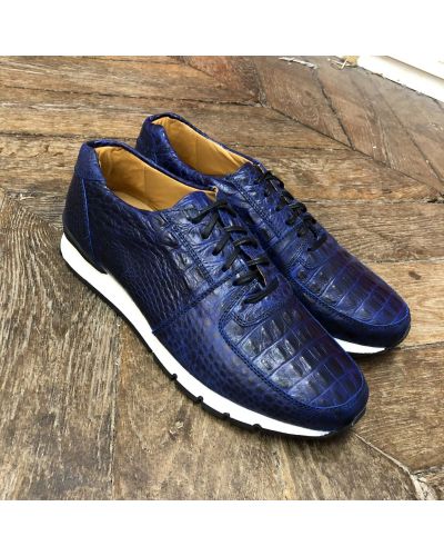 Oxford Sneakers Center 51 13517 navy blue croco-effect embossed leather