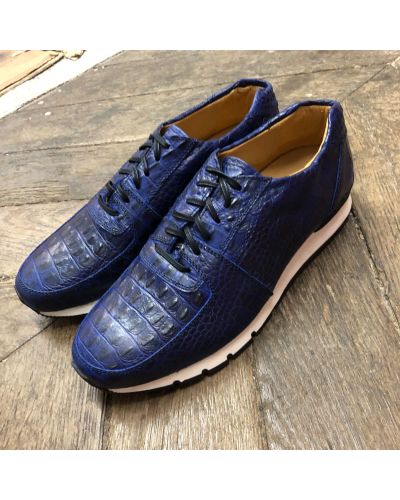 Oxford Sneakers Center 51 13517 navy blue croco-effect embossed leather