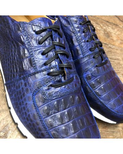 Oxford Sneakers Center 51 13517 navy blue croco-effect embossed leather