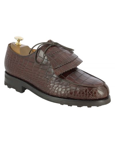 Derby shoe John Mendson 8172 Bob brown croco-effect embossed leather with tassels