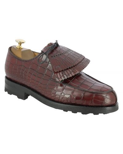 Derby shoe John Mendson 8172 Bob burgundy croco-effect embossed leather with tassels