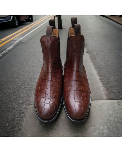 Boot John Mendson 6192 brown croco-effect embossed leather