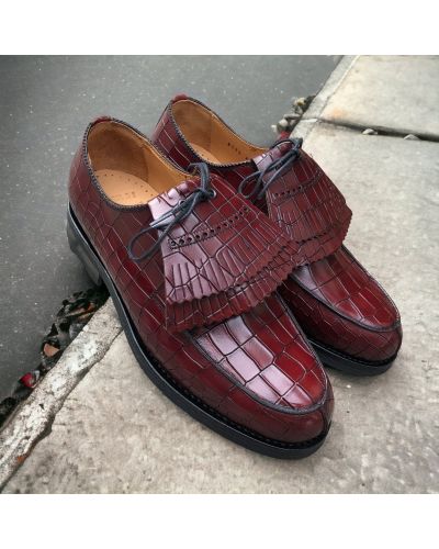 Derby shoe John Mendson 8172 Bob burgundy croco-effect embossed leather with tassels