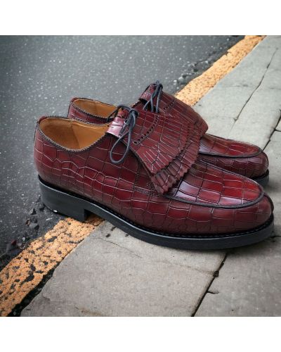 Derby shoe John Mendson 8172 Bob burgundy croco-effect embossed leather with tassels