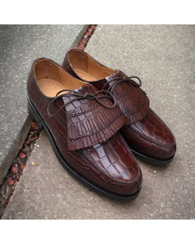 Derby shoe John Mendson 8172 Bob brown croco-effect embossed leather with tassels