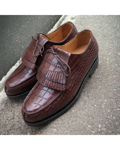 Derby shoe John Mendson 8172 Bob brown croco-effect embossed leather with tassels