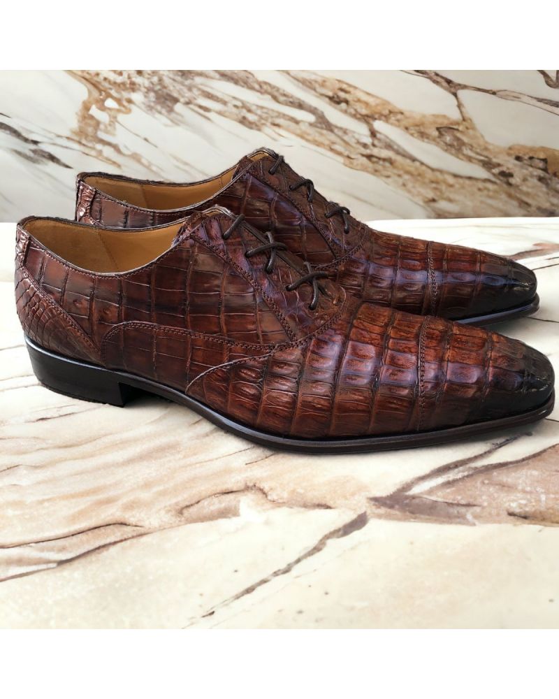 Handcrafted Mezlan 50002 Brown Crocodile Oxfords