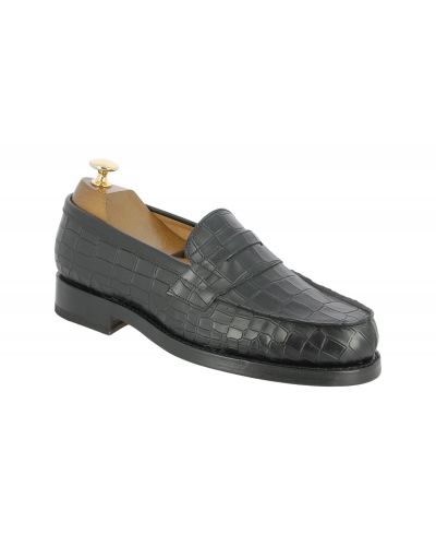 Moccasin John Mendson 14407 black croco-effect embossed leather