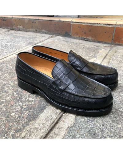 Moccasin John Mendson 14407 black croco-effect embossed leather