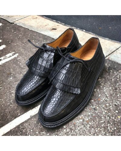 Derby shoe Triple Sole John Mendson 14300 black croco-effect embossed leather with tassels