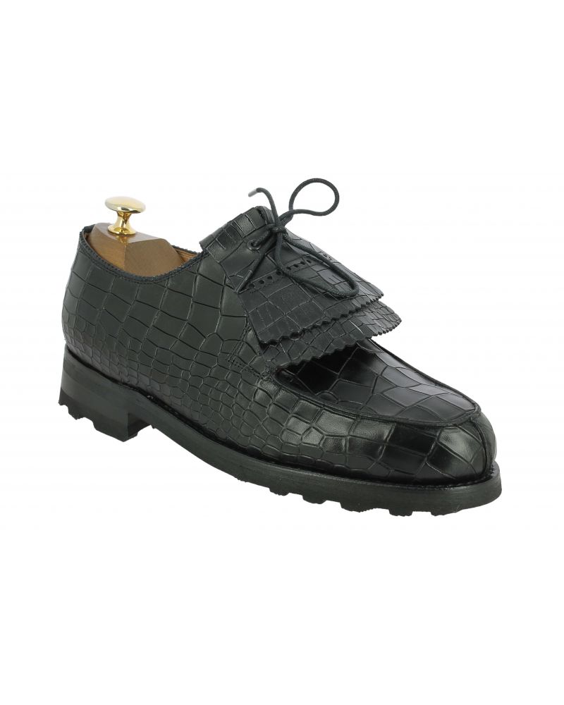 Derby shoe John Mendson 8172 Bob black croco-effect embossed leather with tassels