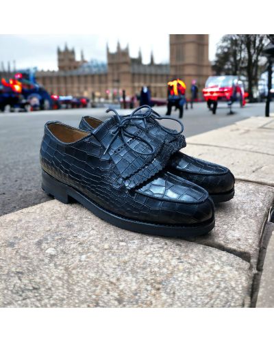 Derby shoe John Mendson 8172 Bob black croco-effect embossed leather with tassels