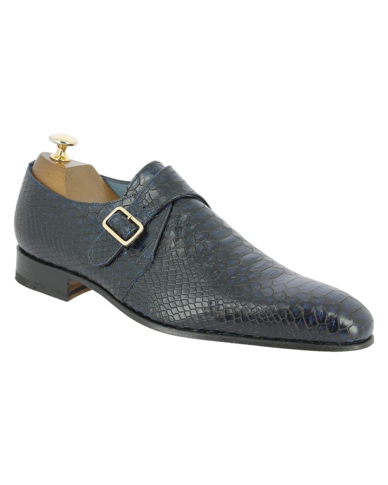 Monk strap shoe Center 51 12250 Tony navy blue python-effect embossed leather