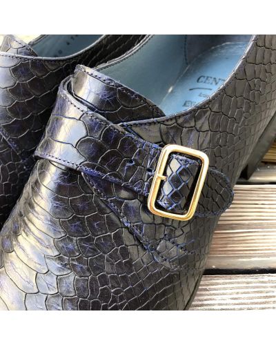 Monk strap shoe Center 51 12250 Tony navy blue python-effect embossed leather