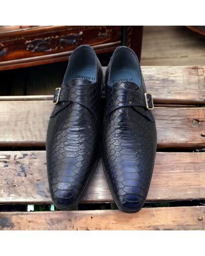 Monk strap shoe Center 51 12250 Tony navy blue python-effect embossed leather