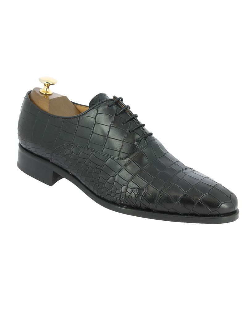 Oxford shoe Center 51 Ambas black croco-effect embossed leather