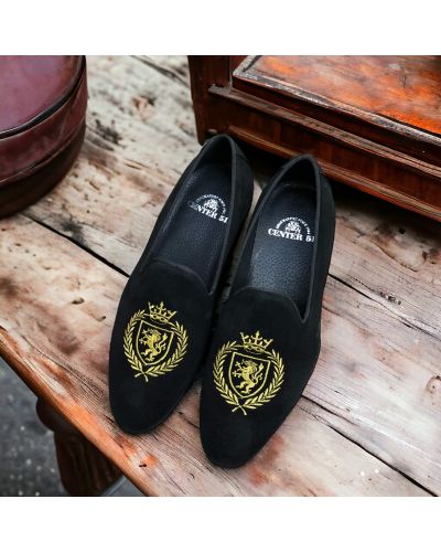 Mocassin brodé slippers Center 51 crown daim noir