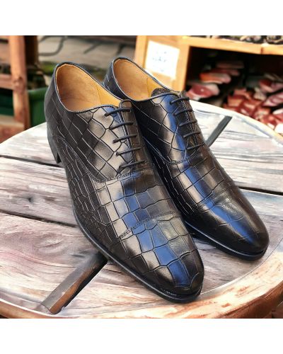 Oxford shoe Center 51 Ambas black croco-effect embossed leather