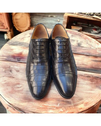 Oxford shoe Center 51 Ambas black croco-effect embossed leather