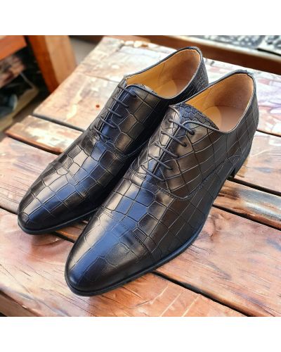 Oxford shoe Center 51 Ambas black croco-effect embossed leather