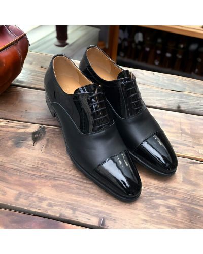 Oxford shoe Center 51 Classico Ambas black leather and black varnished leather