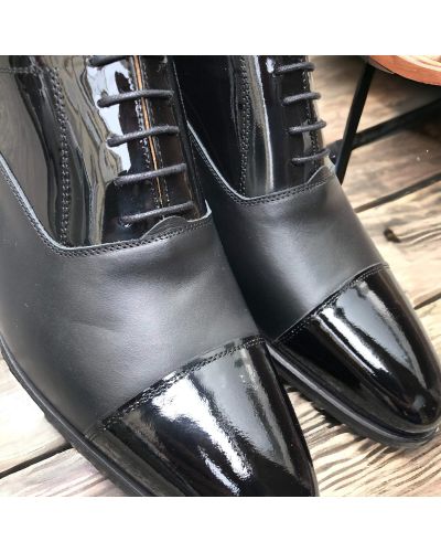 Oxford shoe Center 51 Classico Ambas black leather and black varnished leather