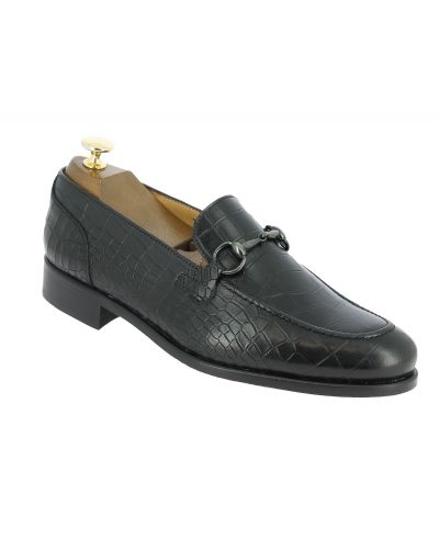 Moccasin shoe Center 51 Sphynx black croco-effect embossed leather