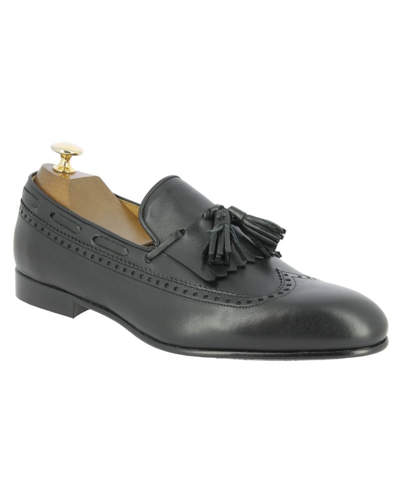 Mocassin à pompons et frange James FitzJames S0055 cuir noir