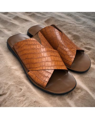 Sandals Zeus 5019 brown croco-effect embossed leather