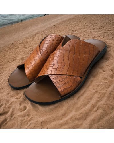 Sandals Zeus 5019 brown croco-effect embossed leather