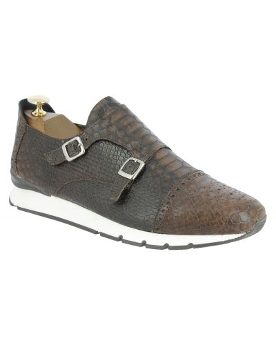 Double Monk strap Sneakers Center 51 12998 brown leather python print finish