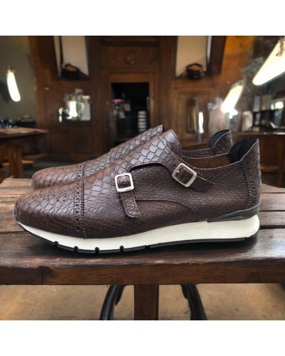 Sneakers à double boucles Center 51 12998 cuir façon python marron